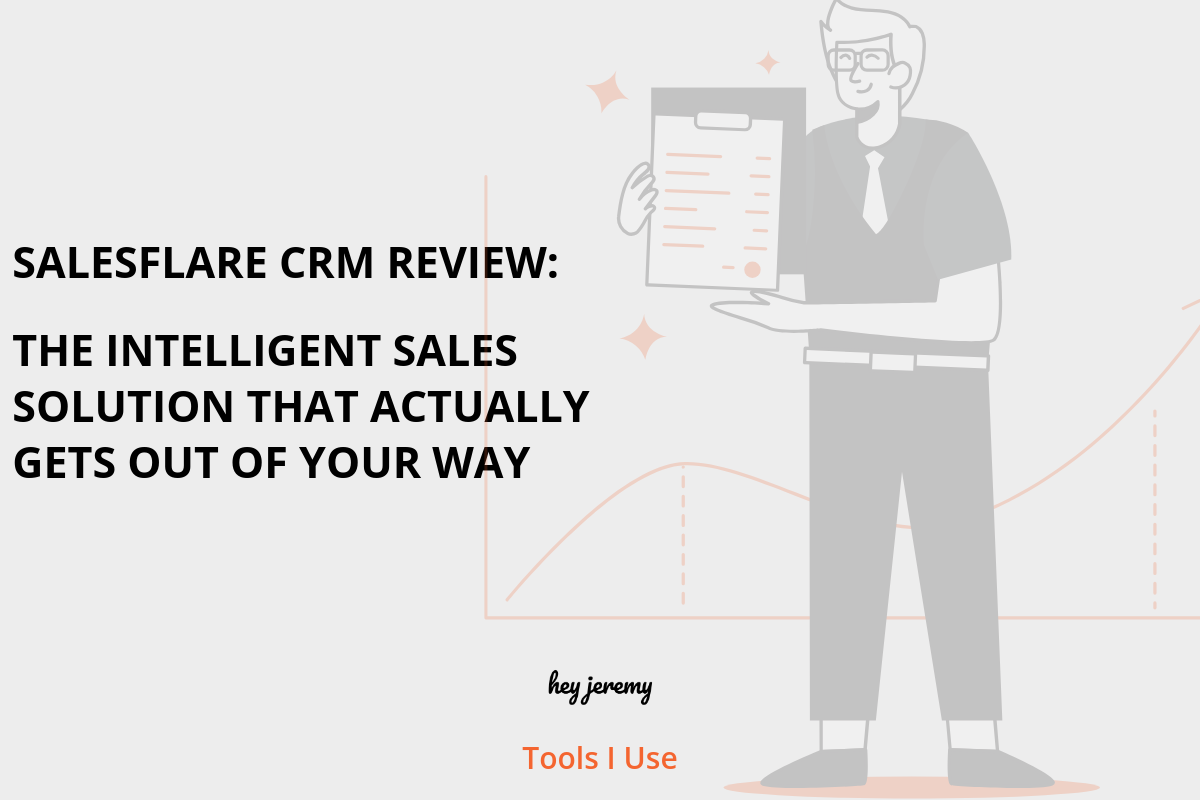 Illustration of a businessman holding a Salesflare CRM report, showcasing intelligent sales solution.